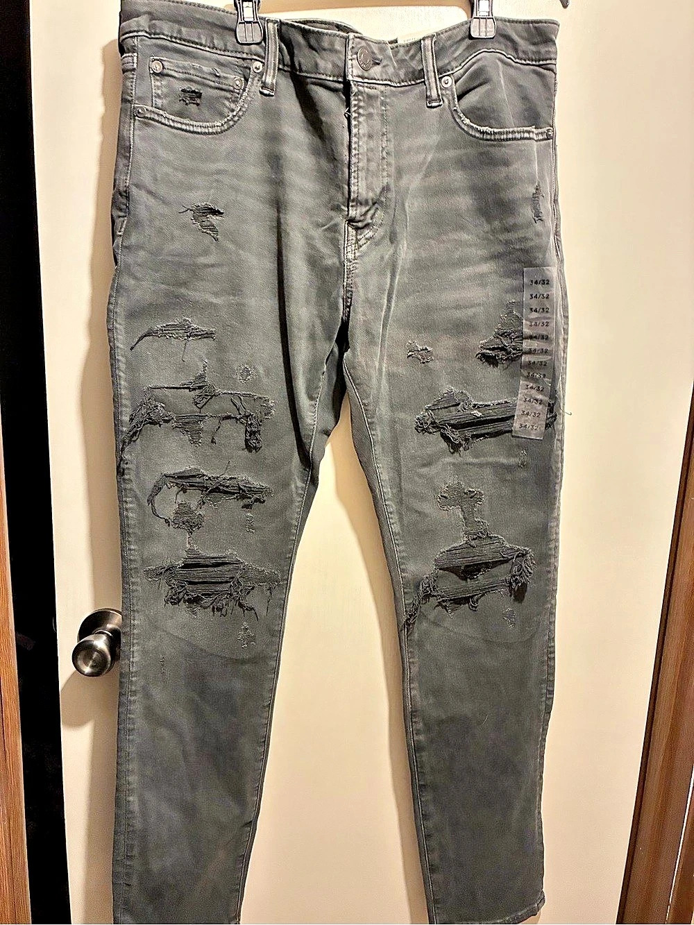 American Eagle AirFlex+ Athletic Skinny Distressed Gray Waist 34 Jeans